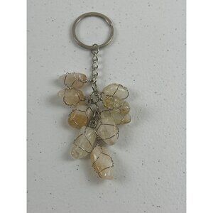 Raw Citrine Crystal Keychain With Wire Wrap Design For Healing & Positive Energy